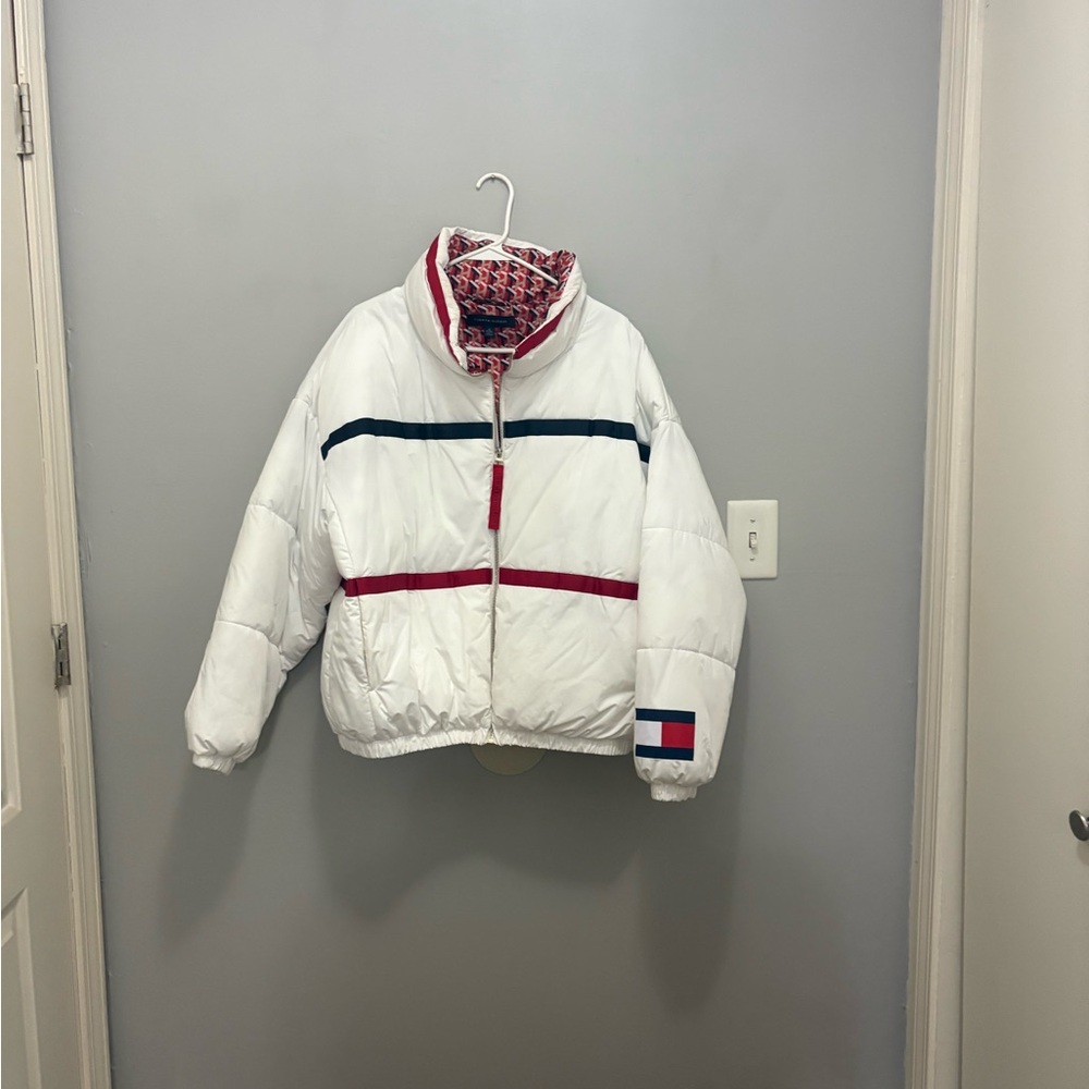 Tommy Hilfiger White Jacket with Red and Blue Stripes - Picture 1 of 16